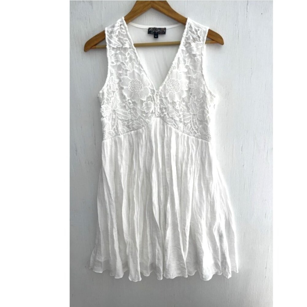 J GLEE White Lace V Neck Sleeveless Empire Dress Fit Flare Lined Size M